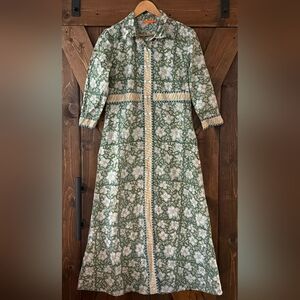 Oliphant Green and Gold Floral Maxi Dress 100% Cotton